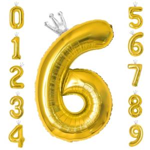 GRESATEK バルーン 数字 風船 誕生日 40インチ 大きい ナンバー6 バースデーバルーン 王冠付き クラウン 飾り付け 結婚式 パーティー 記念日 ウェデ