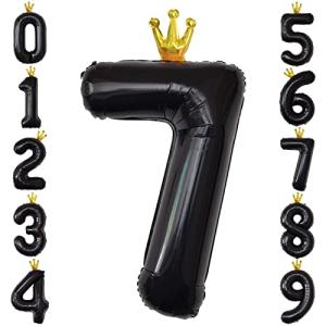 GRESATEK バルーン 数字 風船 誕生日 黒 40インチ 大きい ナンバー7 バースデーバルーン 王冠付き クラウン 飾り付け 結婚式 パーティー 記念日 ウェ