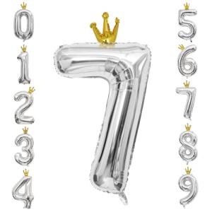 GRESATEK バルーン 数字7 風船 誕生日 40インチ 大きい ナンバー バースデーバルーン 王冠付き クラウン 飾り付け 結婚式 パーティー 記念日 ウェデ