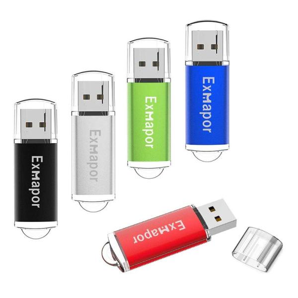 5個セット 32GB USBフラッシュメモリ Exmapor USBメモリ キャップ式 五色（赤、黒...