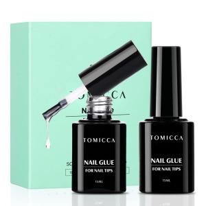 TOMICCA ネイルグルー ネイルチップ接着剤 15ml 2本セット 4-IN-1 ネイルチップ用グルー＆ベースコート＆補強ジェル＆スリッ｜pocchi