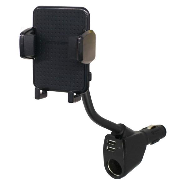 ペルシード 車内用品 スマホホルダー 手帳型ケース対応 2USB付 フレキシブルホルダー シガーソケ...