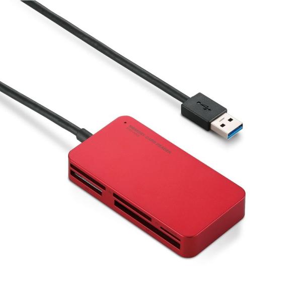 エレコム カードリーダー USB3.0 9倍速転送 スリムコネクタ ケーブル一体タイプ レッド MR...