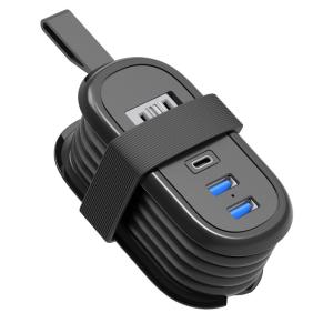 BEVA 延長コード Type-c USB 電源タップ 0.85Ｍ巻取り延長コンセント （2個ホコリシャッター付きAC口+2個USB-A+1