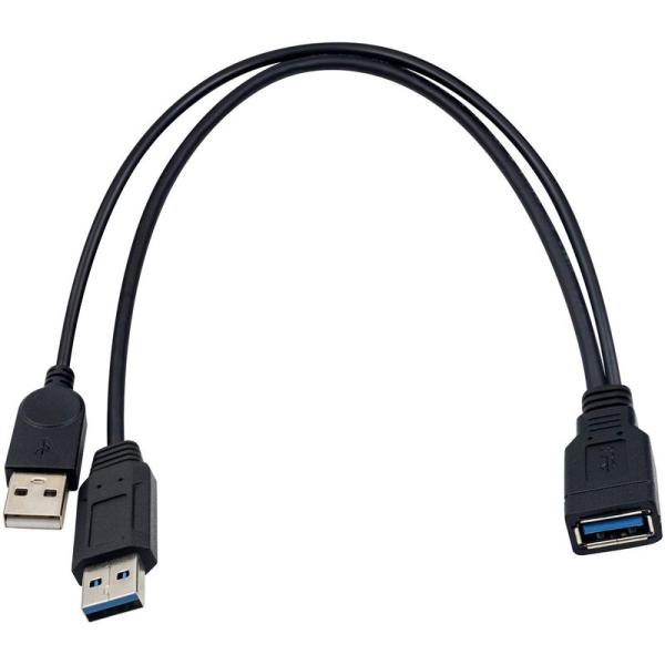 Duttek USB 3.0 二 股延長ケーブル、USB 3.0タイプAメスto デュアル USBオ...