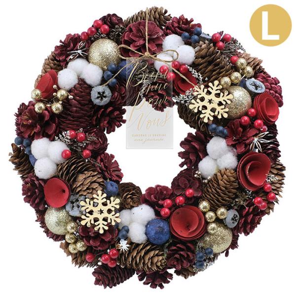リース フラワーリース 冬 クリスマス CMナチュラルリース L スノーウィーレッド
