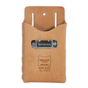 ツールポーチ ボックス型 メジャークリップ付 HERITAGE LEATHER（ヘリテージレザー ） Box Shaped Tool Pouch W/Tape Clip 407C｜pocchione-shuno