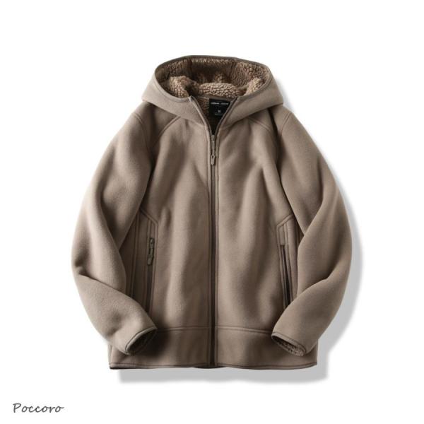 フリースジャケット メンズ ボアジャケット ジップパーカー 長袖 ボアコート モコモコ 冬服 防寒ジ...