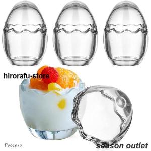 デザートカップ プリンカップ 耐熱ガラス 100ML 透明 蓋付き 4個 卵殻形 ゼリー容器 ヨーグルトカップ 茶碗蒸し 食器 (4個入)｜ポッコロストア