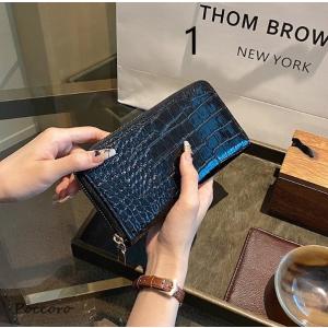 長財布 レディース 女性用 クロコダイル風 ラウンドファスナー サイフ 小銭入れ カード 収納 おし...