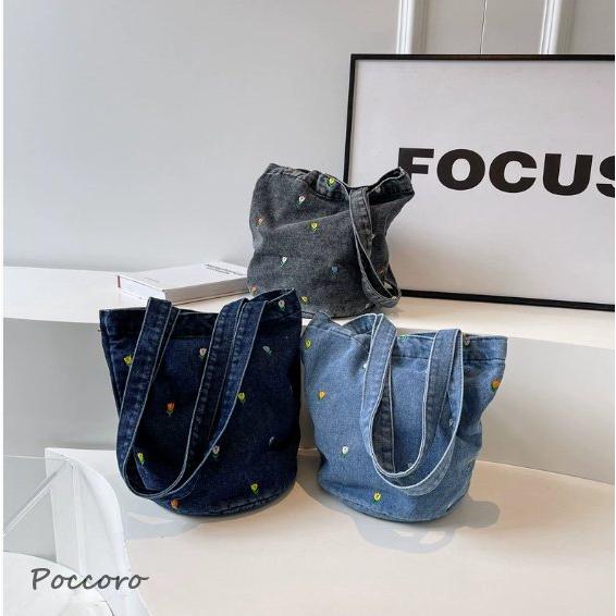 花刺繍デニムバッグ デニム バッグ レディース バッグ かわいい オシャレ 10代 20代 30代