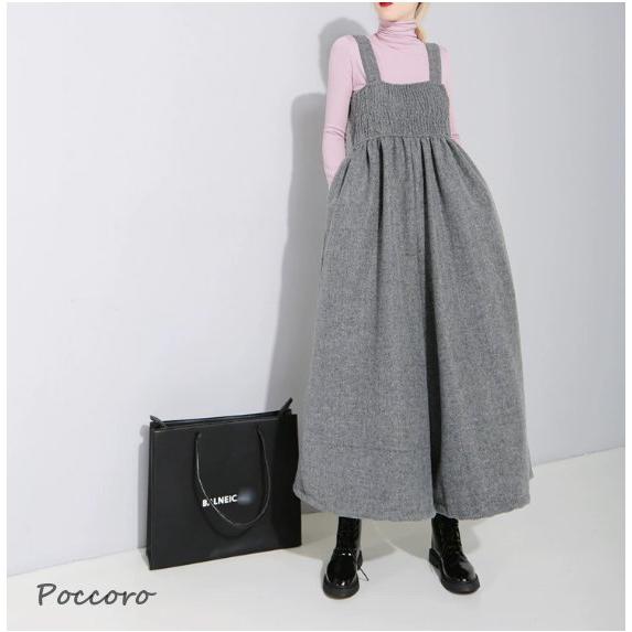 ワンピース レディース 秋 秋冬 冬 ロング ジャンパースカート 大人 ギャザー キャミワンピース ...