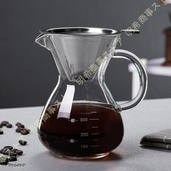 コーヒードリッパー ステンレスフィルター ガラス 目盛り付き コーヒー用品 ハンドドリップ おしゃれ...