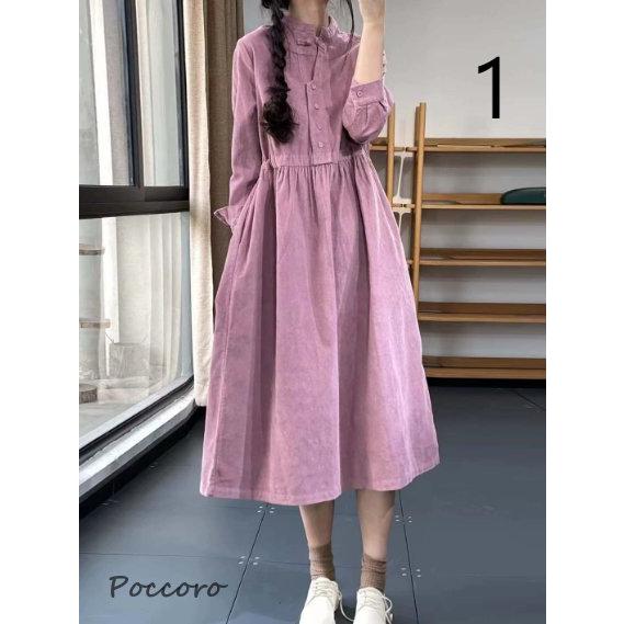 コーデュロイ ワンピース 長袖 秋冬 きれいめ シャツワンピース ロング レディース ロングワンピー...