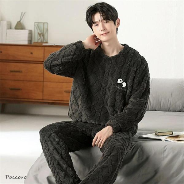 モコモコ パジャマ メンズ 冬用 ルームウェア パンダ シンプル かわいい もこもこ メンズ 長袖 ...