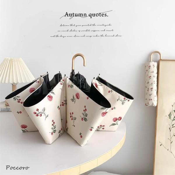 日傘 晴雨兼用 折りたたみ傘 レトロ フックハンドル UVカット  遮光 軽量 コンパクト 手開き ...