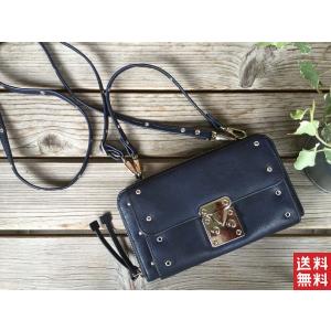 ピソラロ Pisoraro 錠前金具付き お財布ポシェット ショルダー財布 クラッチ  長財布 プレゼント 海外旅行 送料無料 ネイビー