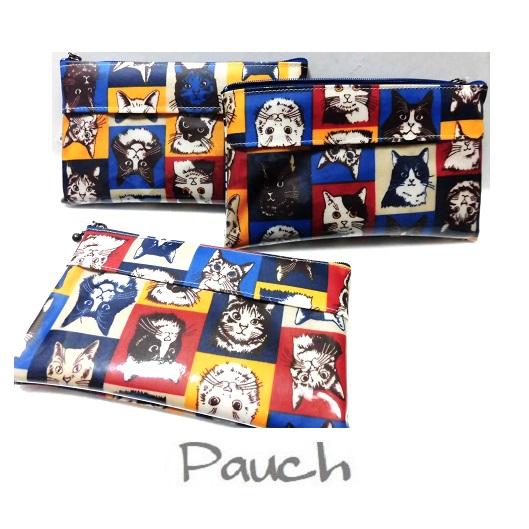ATMウォレットポーチ クリアポケット付 ネコ柄 撥水加工