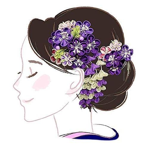 髪飾り ２点セット wk-227 紫 パープル 花 かんざし ちりめん つまみ細工 コーム型 振袖 ...