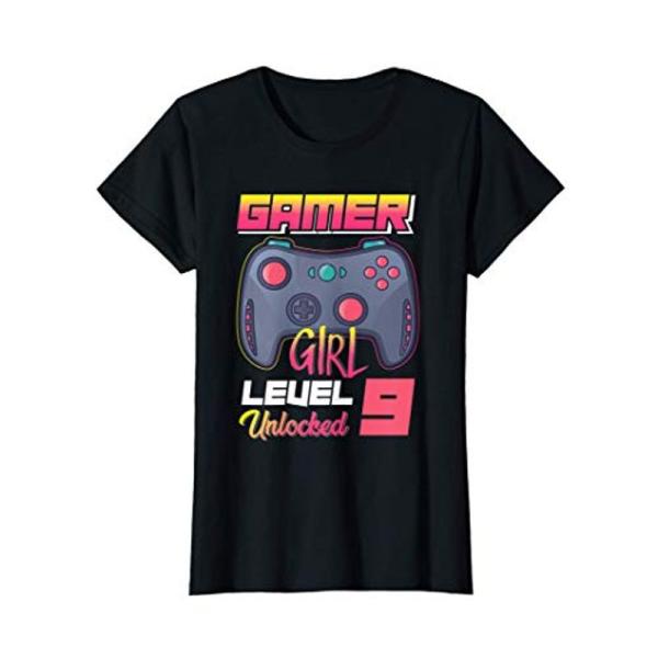 レディース ゲーマーガールレベル9ロック解除されたビデオゲームの誕生日プレゼントの女の子 Tシャツ