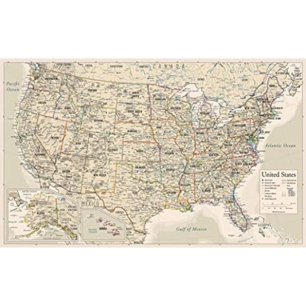 アンティークスタイルのアメリカ地図 アメリカ地図 アメリカ製 2020年改良版 18&quot; x 29&quot;