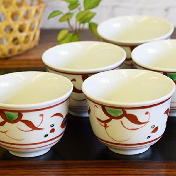 九谷焼 湯呑み 5客セット 赤絵双鳩窯 おしゃれ 湯呑み茶碗 来客用 高級 茶器