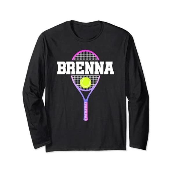 テニスプレイヤー 女の子 名前 Brenna ボールとラケット スポーツファン 長袖Tシャツ