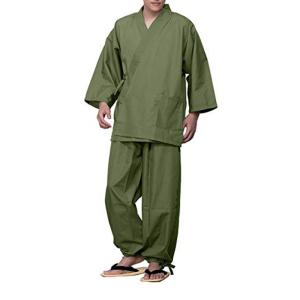 キョウエツ 作務衣 さむえ 男性用 メンズ 夏 冬 大きいサイズ さむい男性用 通年 作務 衣 (L, 緑)｜pochon-do