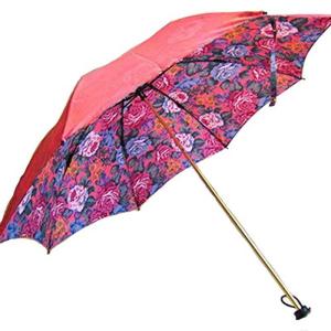 レディース雨傘 折傘 折りたたみ コンパクト ２段式 リバーシブルフラワー 外側無地 内側花柄 おしゃれ 日本製 エイト 24195 ピンク｜pochon-do