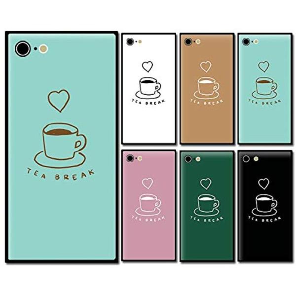 スマホケース スクエア ガラス 四角 コーヒー カフェ ドリンク コーヒーカップ 03：ミント ip...