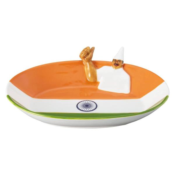 おもしろ食器 皿 インドおじさん カレー皿 約24×18×6cm SAN3589 オレンジ