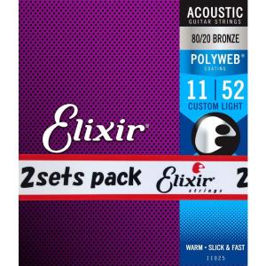 Elixir エリクサー アコースティックギター弦 POLYWEB 80/20ブロンズ Custom Light .011-.052 #11｜pochon-do