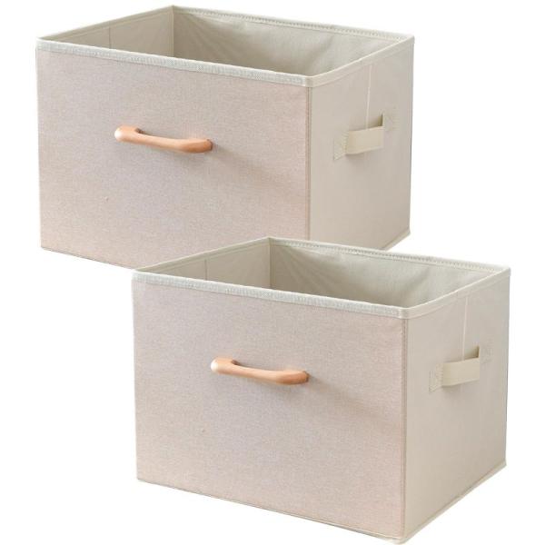 山善 収納ボックス 2個組 木製取っ手 前面麻風生地 カラーボックス対応 幅38×奥行25×高さ25...
