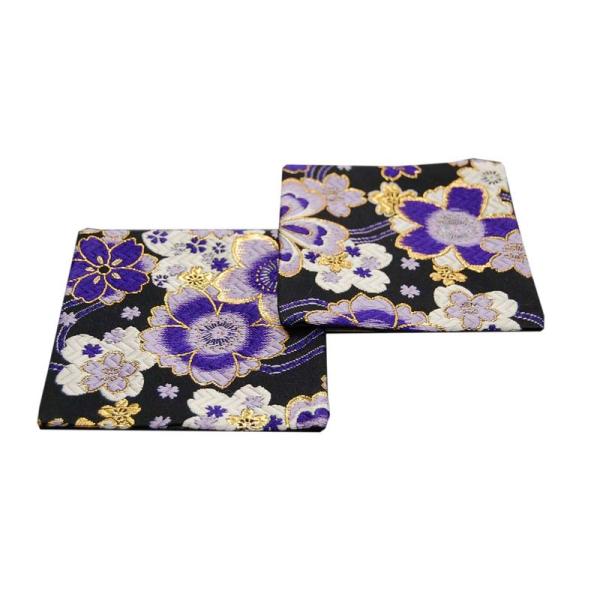 和風 金襴織着物コースター 2枚セット (紫野 むらさきの）