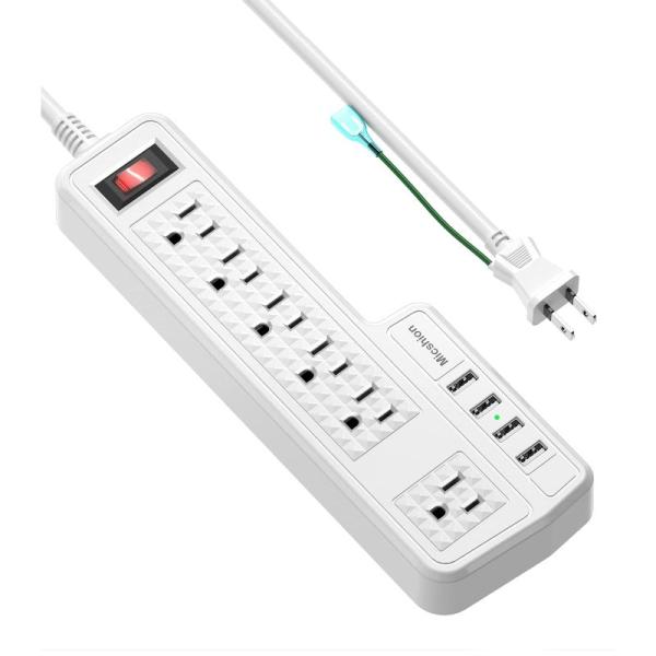 Micshion USB電源タップ コンセント 個別スイッチ 6AC充電口（110-240V）＋4U...