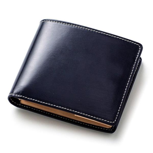 ブリティッシュグリーン 二つ折り財布 英国製ブライドルレザー使用 財布 メンズ (04.ネイビー)
