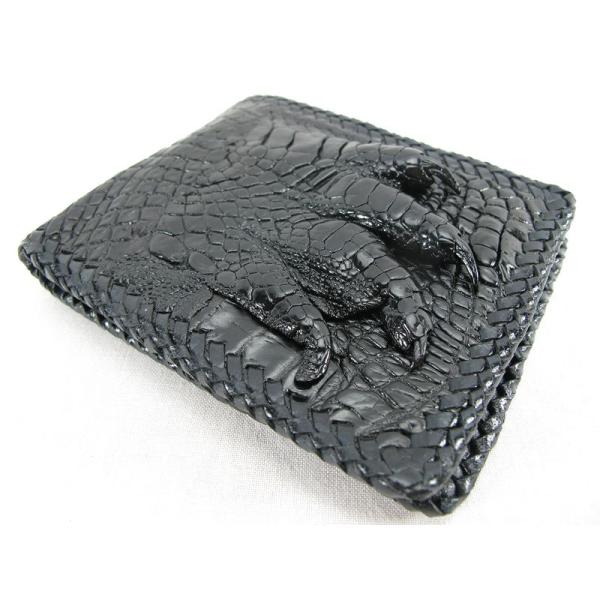 PELGIO高級なクロコダイル革の財布黒色縁編み