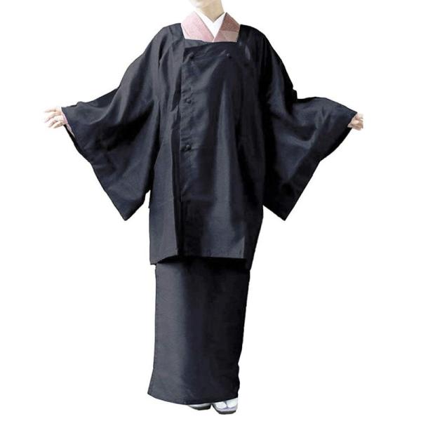 KYOETSU キョウエツ 雨コート 二部式 着物レインコート 和装 レディース (L, 黒)