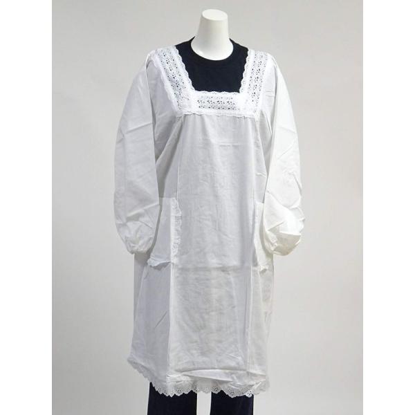 百貨店 販売 日本製 和装 でも 洋装 でも使える 四角 型 の首元の 白 の 割烹着 水屋着 50...