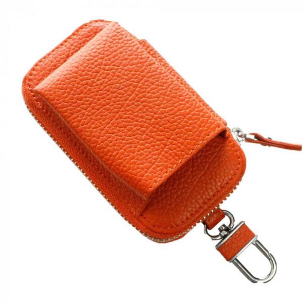 加熱式タバコケース 本革 レザー カラビナ付 オレンジ 収納ポーチ 携帯用