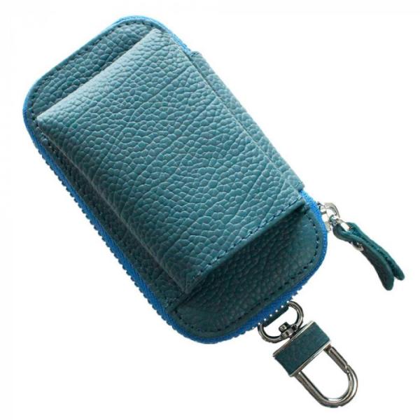 加熱式タバコケース 本革 カラビナ付き 収納ポーチ 喫煙具入れ ライトブルー 中国製