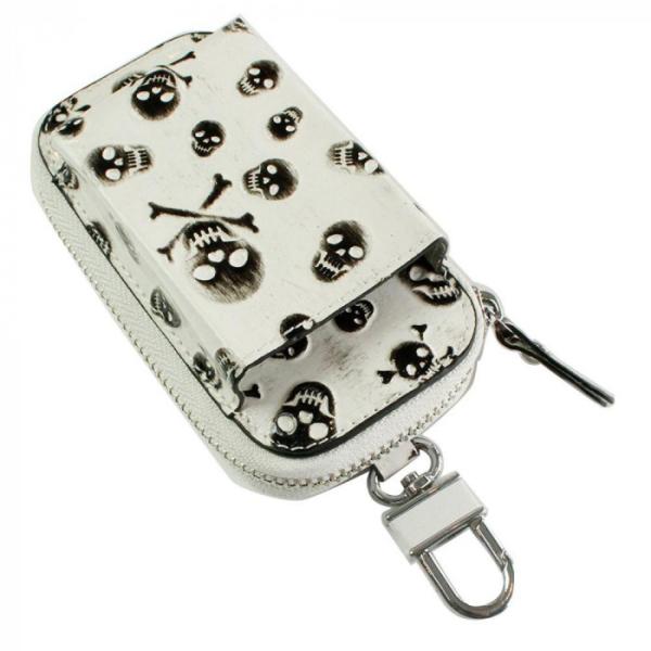 加熱式タバコケース ｉＱＯＳ対応 カラビナ付 スカル柄 白 タバコ入れ