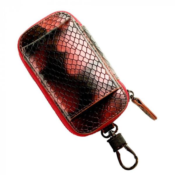 加熱式タバコケース パイソン柄 ブラックレッド カラビナ付 アイコス対応