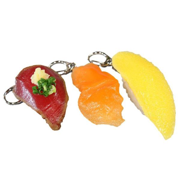 食品サンプル キーホルダー 寿司 3個セット かつお 赤貝 数の子 日本製 リアル