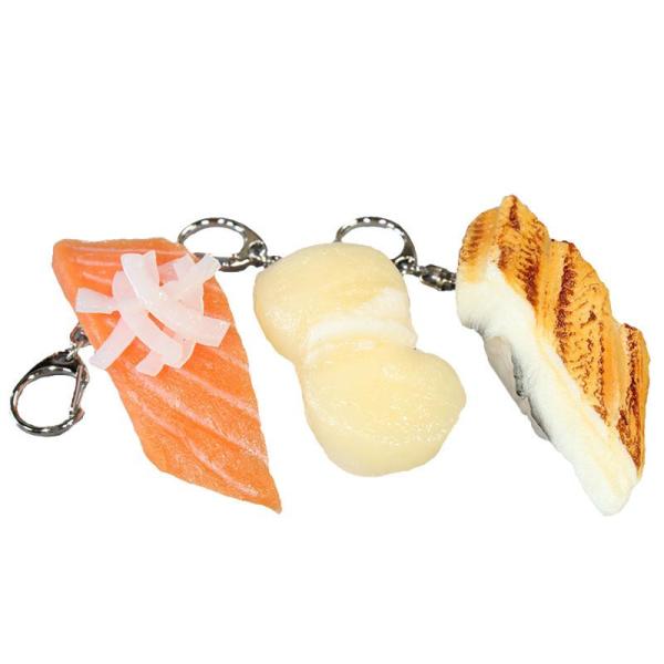 寿司キーホルダー 3個セット サーモン 貝柱 穴子 食品サンプル リアル 寿司 雑貨