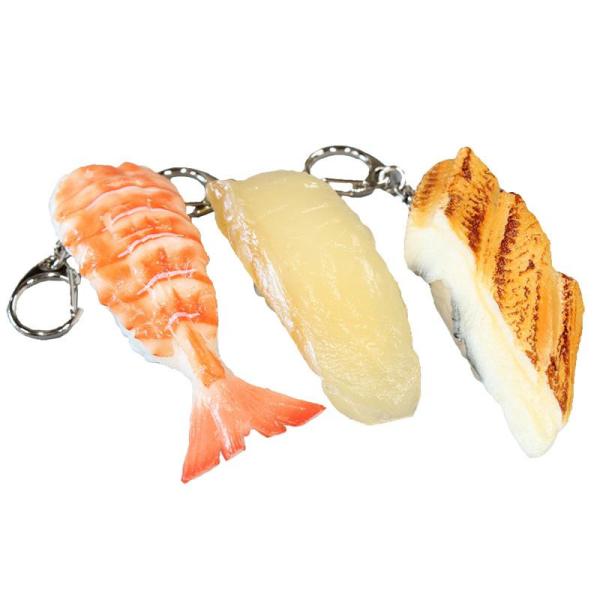 食品サンプル 寿司キーホルダー 3個セット えび ひらめ 穴子 日本製 雑貨