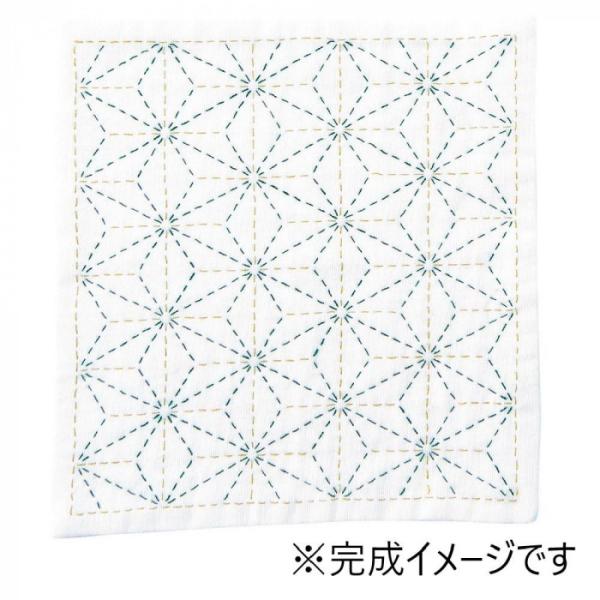 刺し子キット ハンカチ 麻の葉 初級 図案プリント済 ガーゼ 20cm