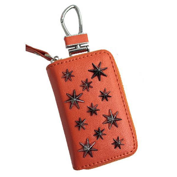 キーケース スマートキー対応 オレンジ スタッズ付 鍵 収納 おしゃれ