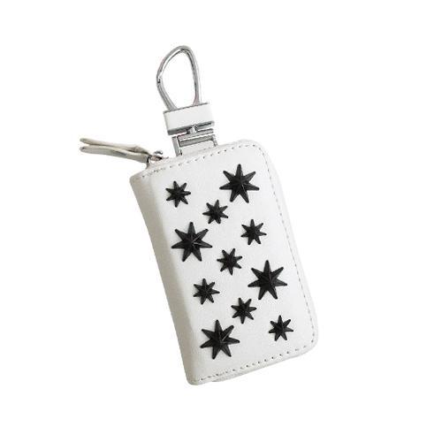 スマートキーケース ホワイト マットブラック 星型スタッズ キーケース