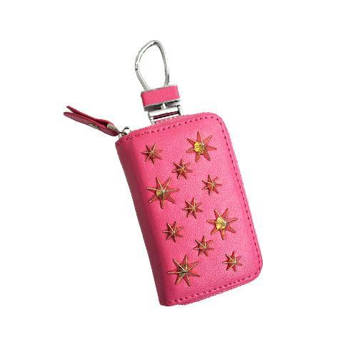スマートキーケース スタースタッズ キーホルダー キーポーチ ピンク ゴールド